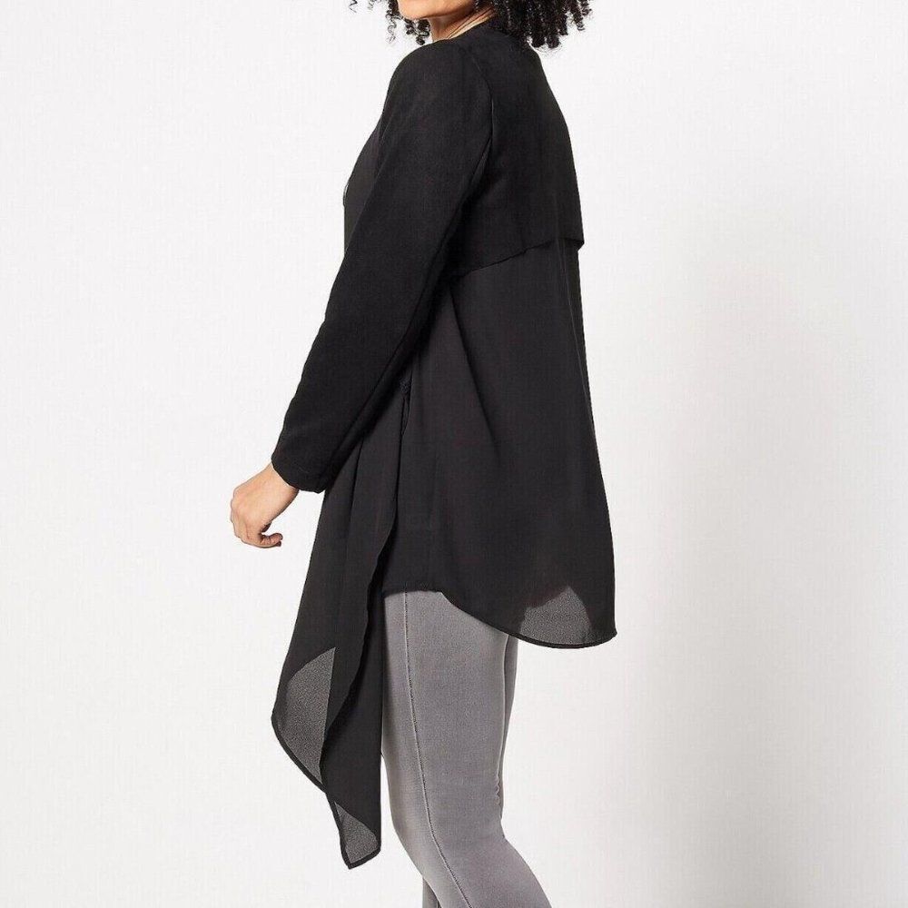 Truth + Style Black Faux Suede & Chiffon Waterfall Open Front Cardigan size 1X
